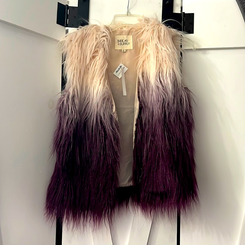 Faux fur purple and pink vest, size small